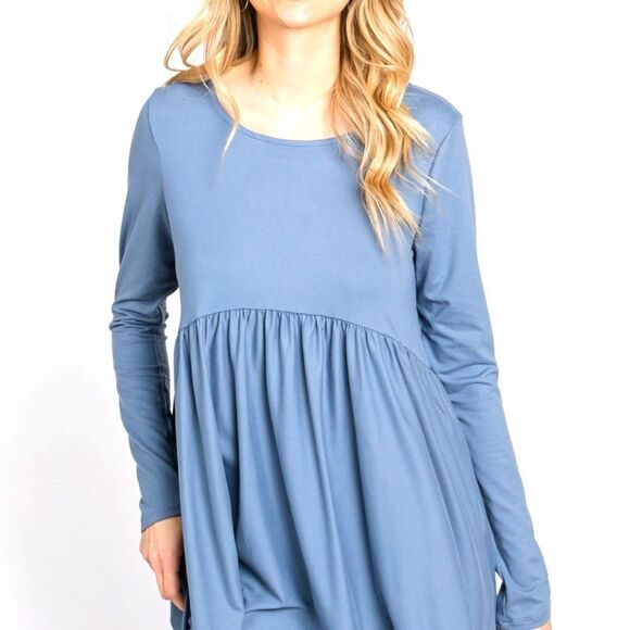 Zenana Babydoll Empire Top, High-Low Hem, Baby Blue, Size 1X - Picture 9 of 12